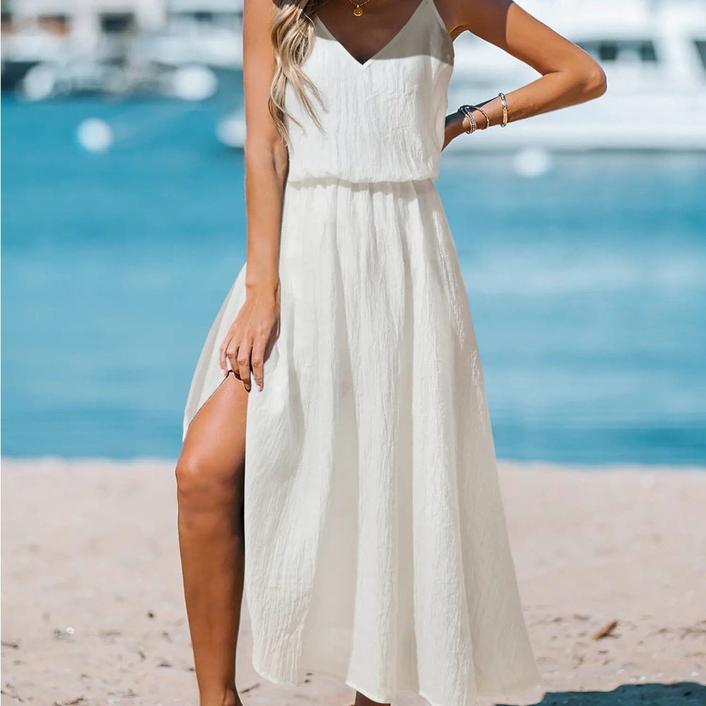 Cupshe Cream Midi Dress with Slit
